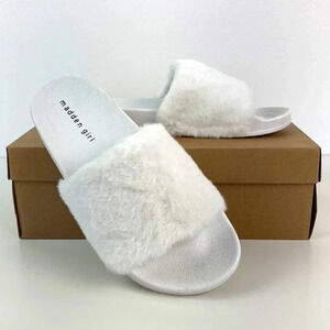 Madden Girl Fancy Furry White Slide Sandal US 9